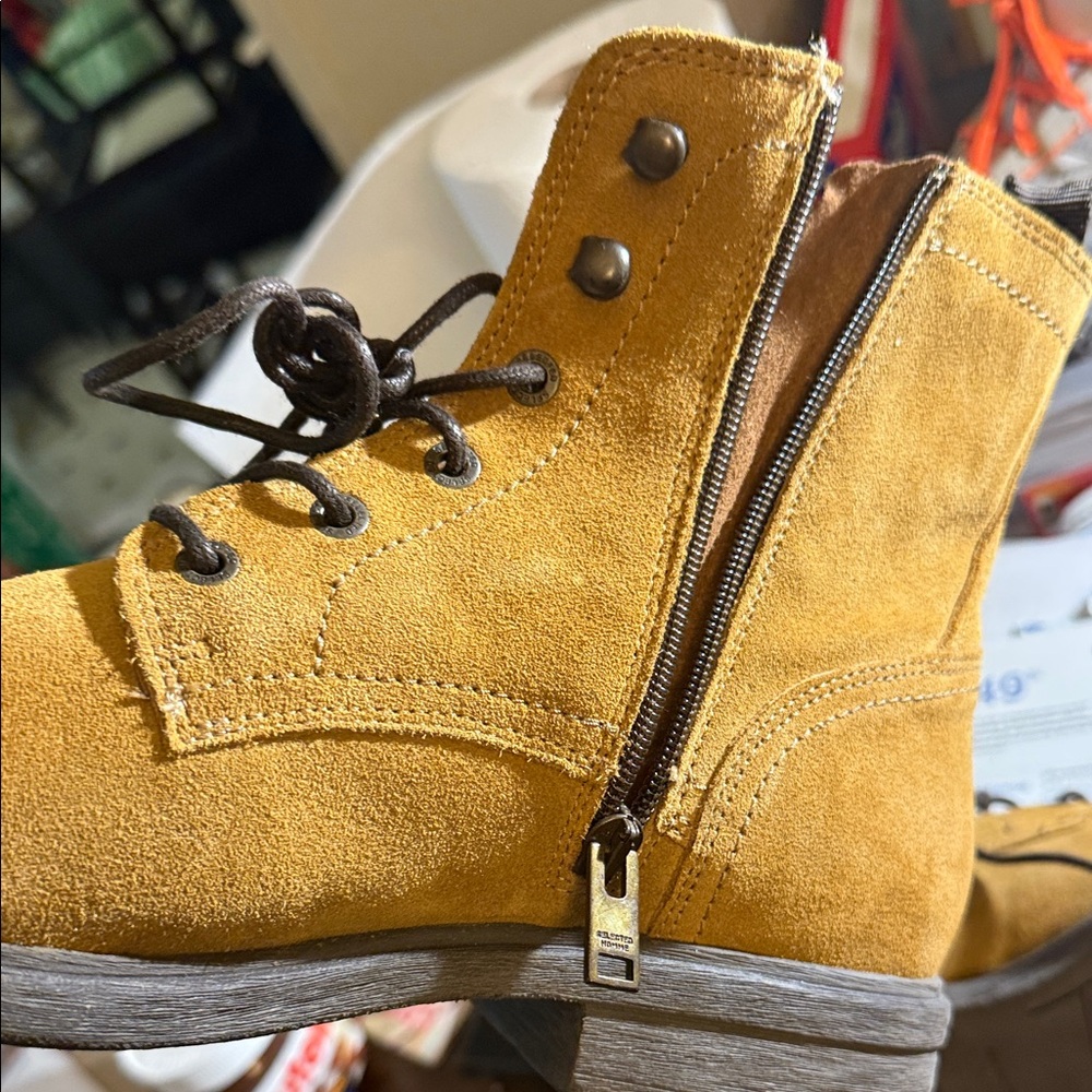 Tan Suede Lace-Up Boots handmade in Portugal - Picture 7 of 12
